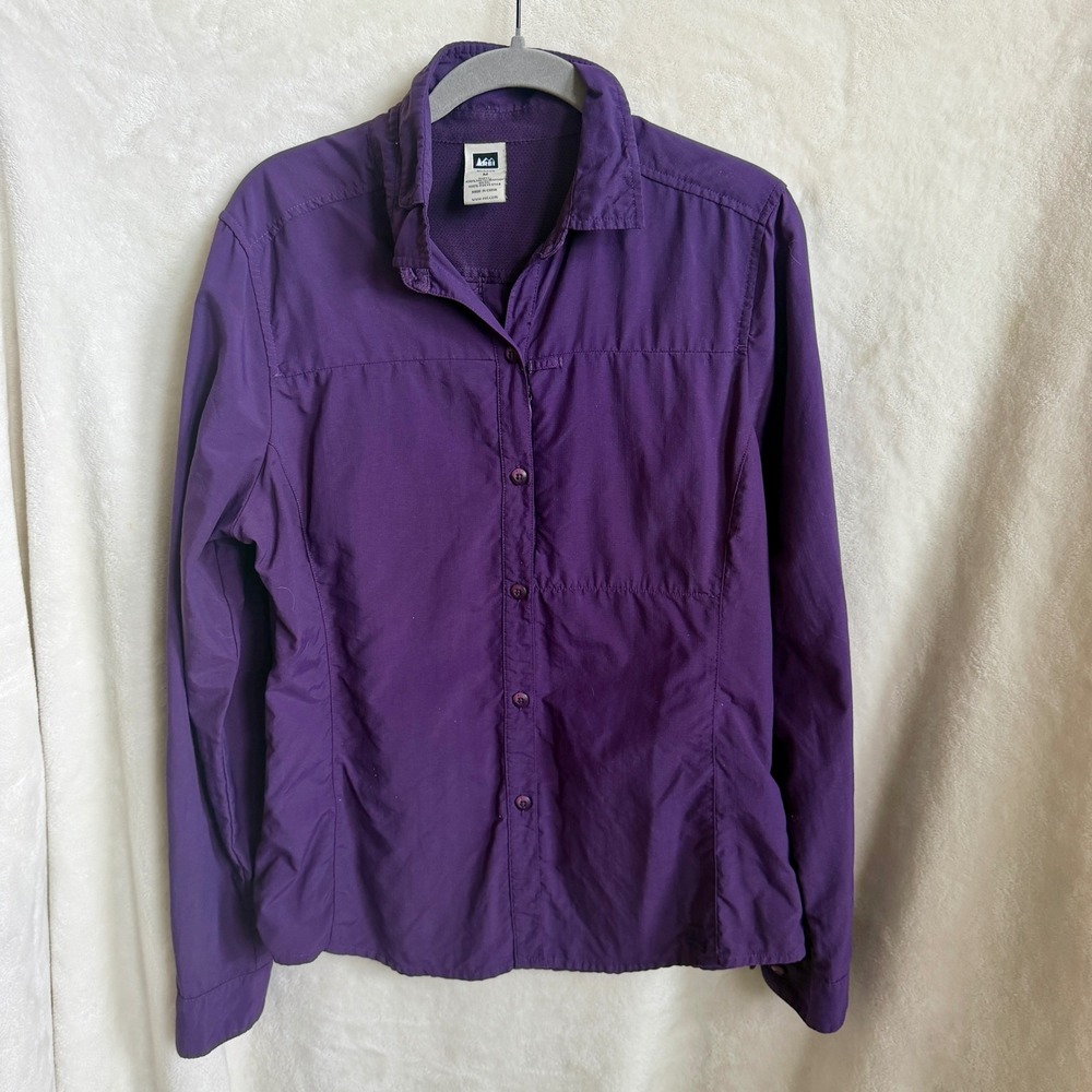REI Womens Purple Vented Long Sleeve Button Down Hiking Shirt Size M Roll Tab